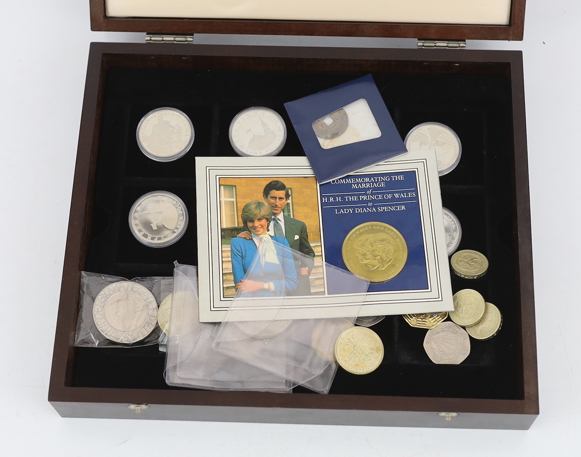 Russian Federation, A collection of 20 proof three rouble coins, 1994 and 1995 and QEII British coins
